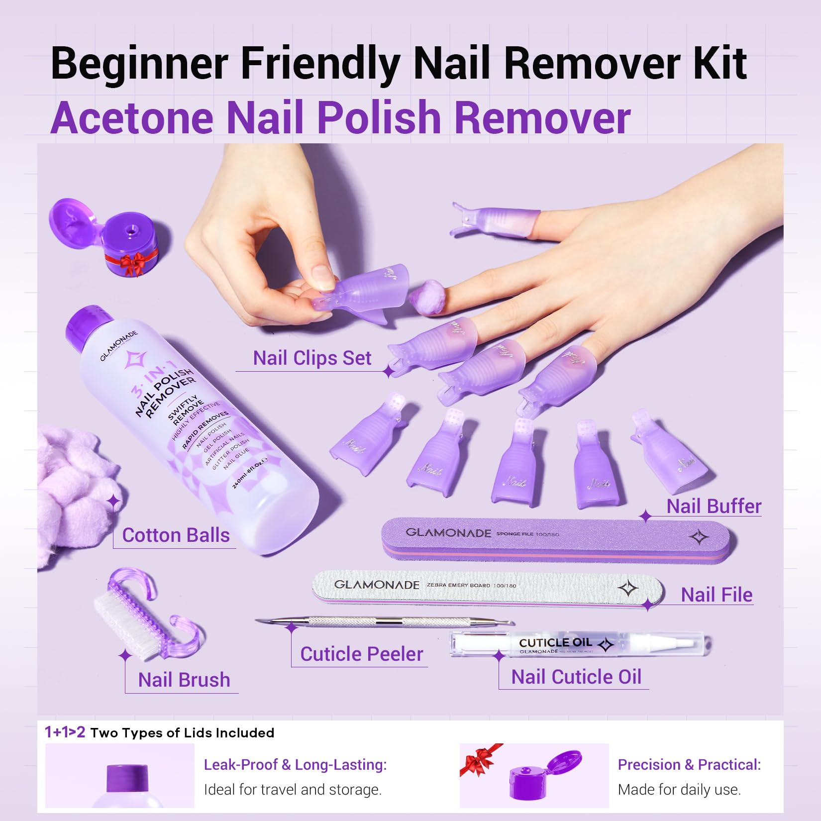 Glamonade Acetone Nail Polish Remover Kit – Quick Gel & Dip Powder Removal