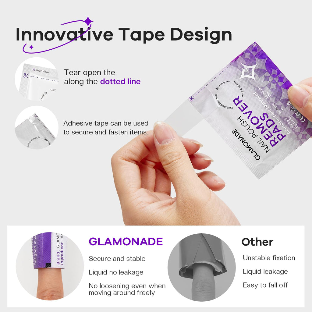 Glamonade Nail Polish Remover Pads 50 Pack Bulk Set | Quick Gel & Regular Polish Removal