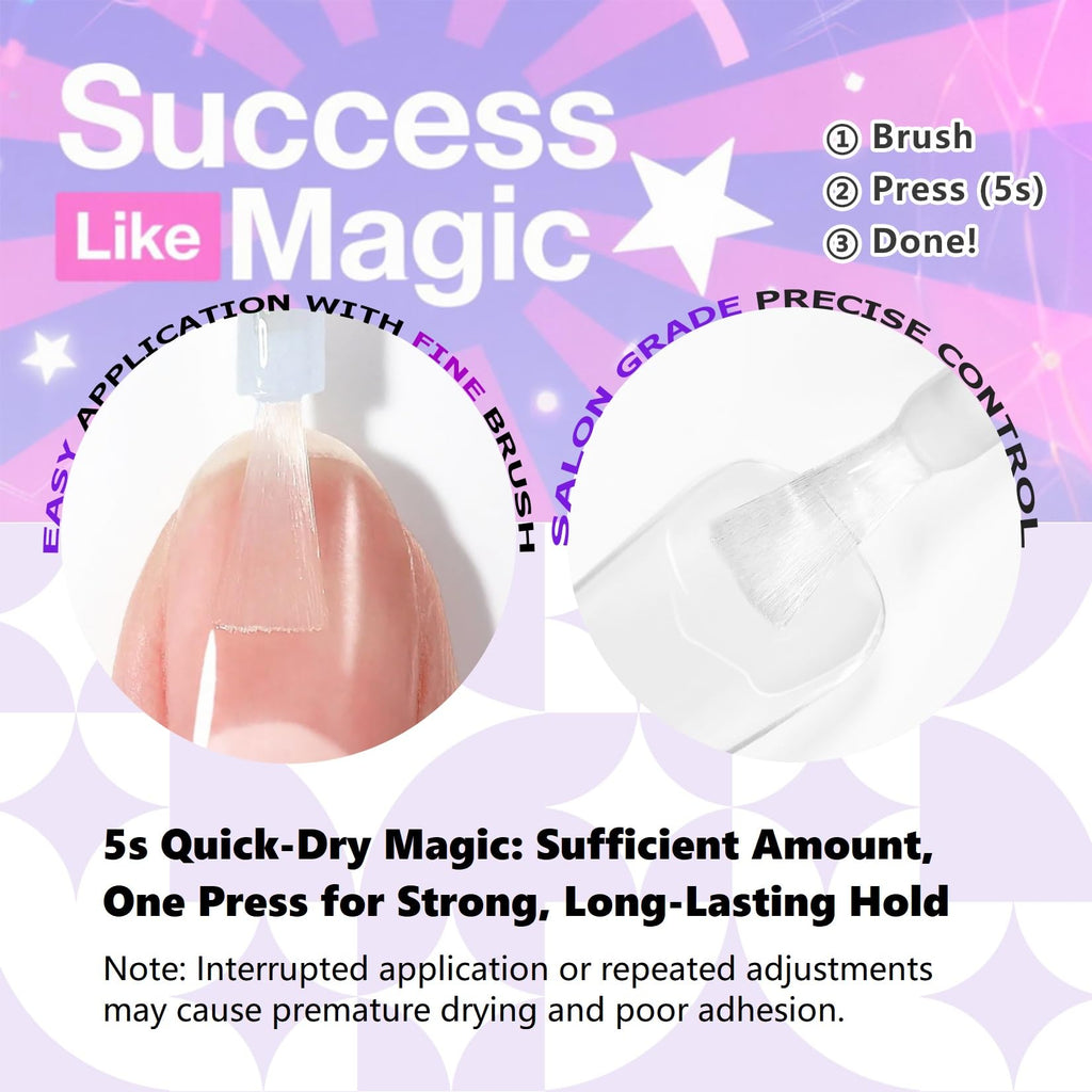 Glamonade Super Strong Brush-On Nail Glue with Tip Applicator | Mess-Free, Quick-Dry & Travel-Friendly