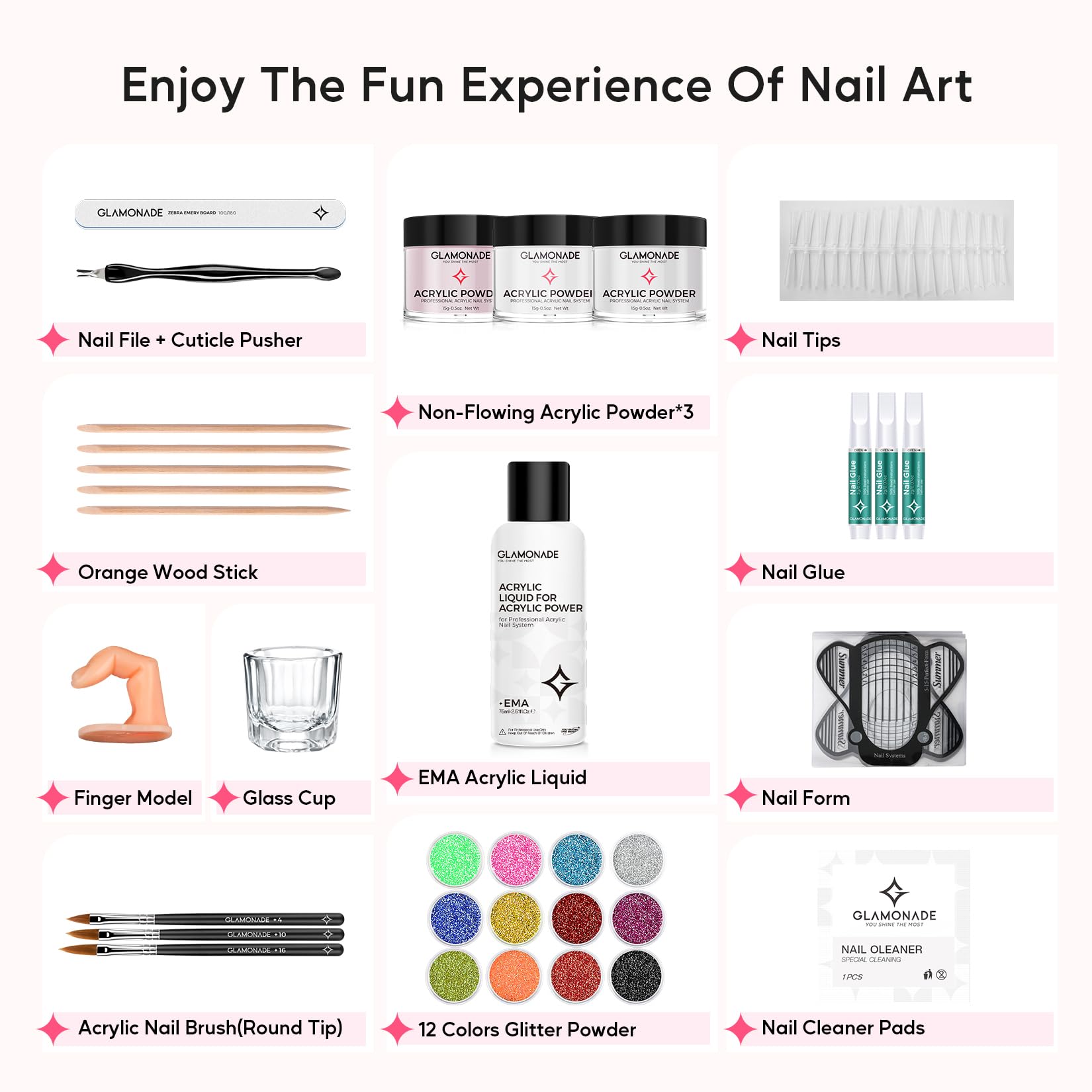 Glamonade Nail Kit Acrylic Set for Beginners | Professional Starter Supplies