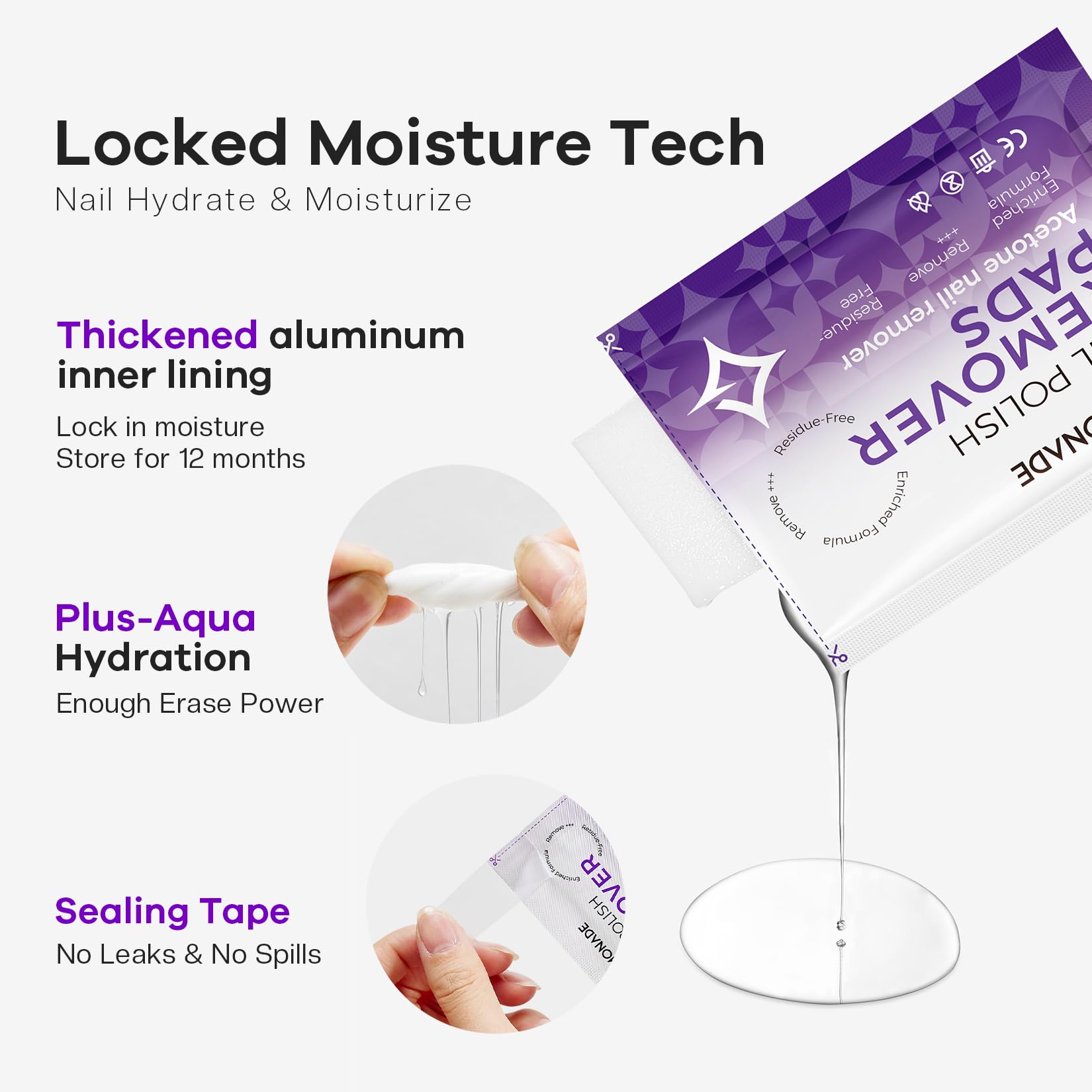 Glamonade Nail Polish Remover Pads 50 Pack Bulk Set | Quick Gel & Regular Polish Removal