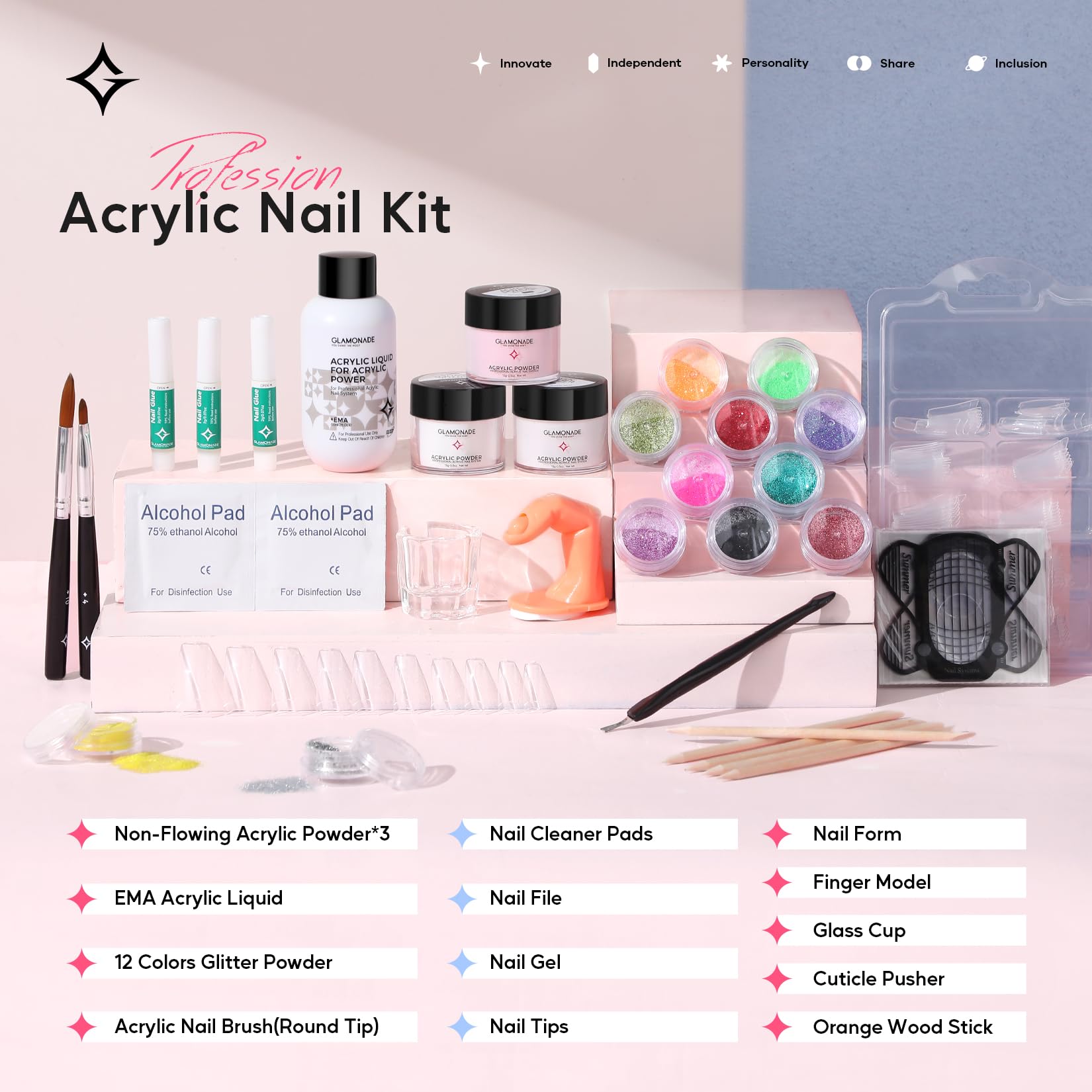 Glamonade Nail Kit Acrylic Set for Beginners | Professional Starter Supplies
