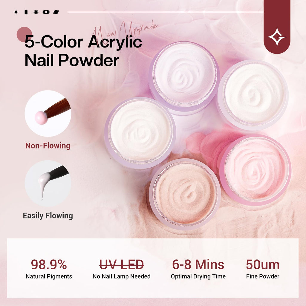 Glamonade Nail Kit Acrylic Set – Pink White Clear Purple Nude Powder + Tools for Beginners