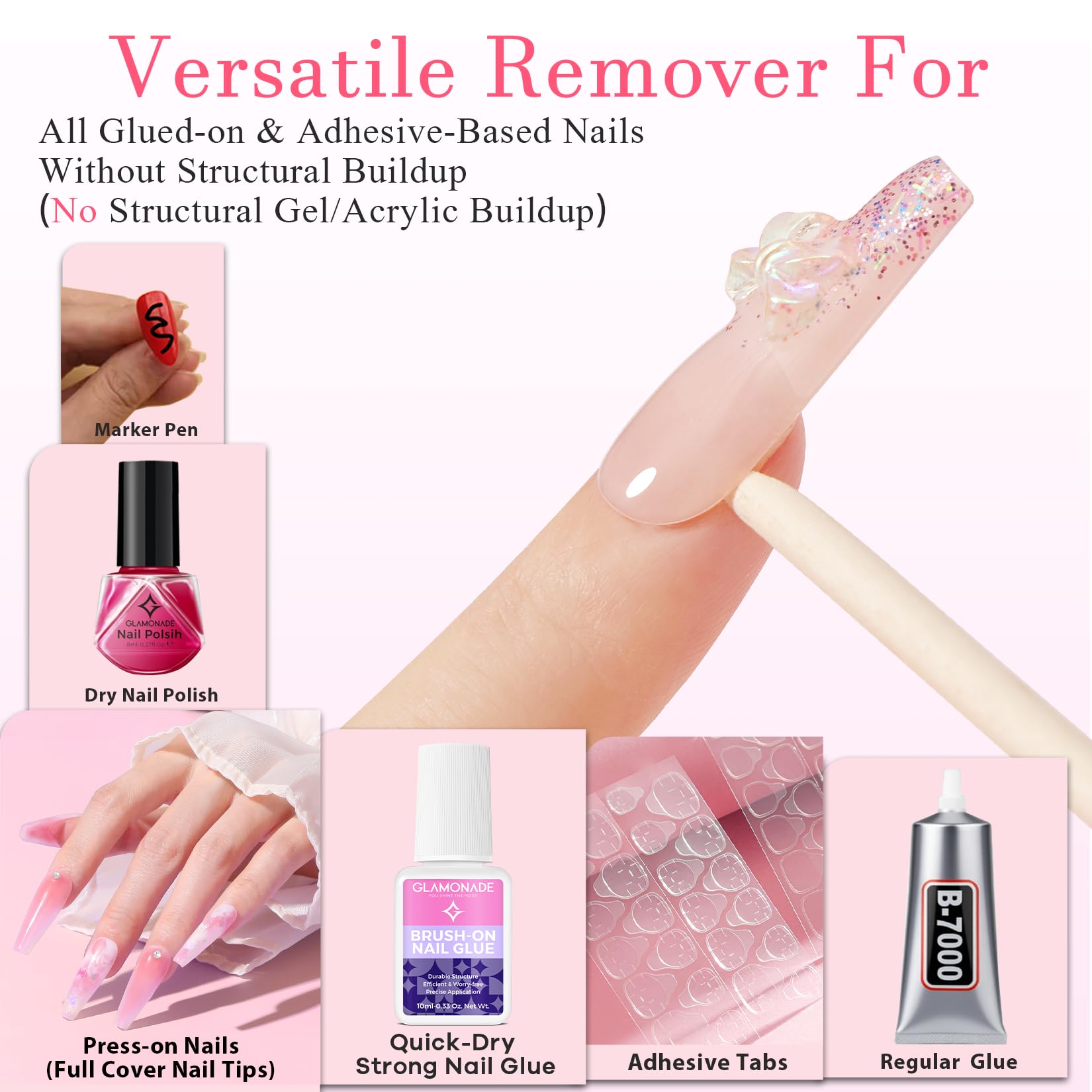Glamonade Press-On Nail Glue Remover – Quick 60–90s, Non-Acetone, 30ml