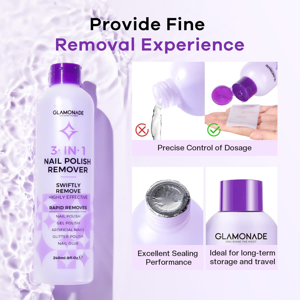Glamonade Acetone Nail Polish Remover Kit: Gel Polish Remover with 100 Foil Wraps, Nail File & Cuticle Oil (8 Fl. Oz.)