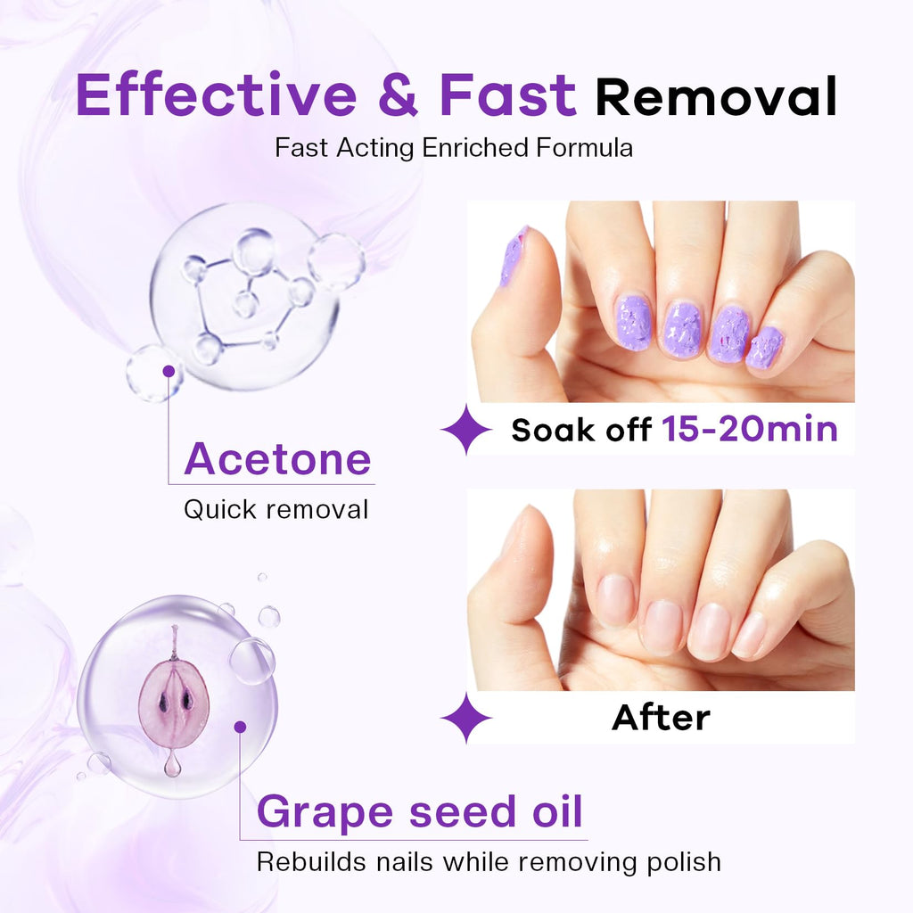 Glamonade Acetone Nail Polish Remover – 8 oz x 2 Pack for Gel, Acrylic, Dip Powder (Grape Seed Oil)