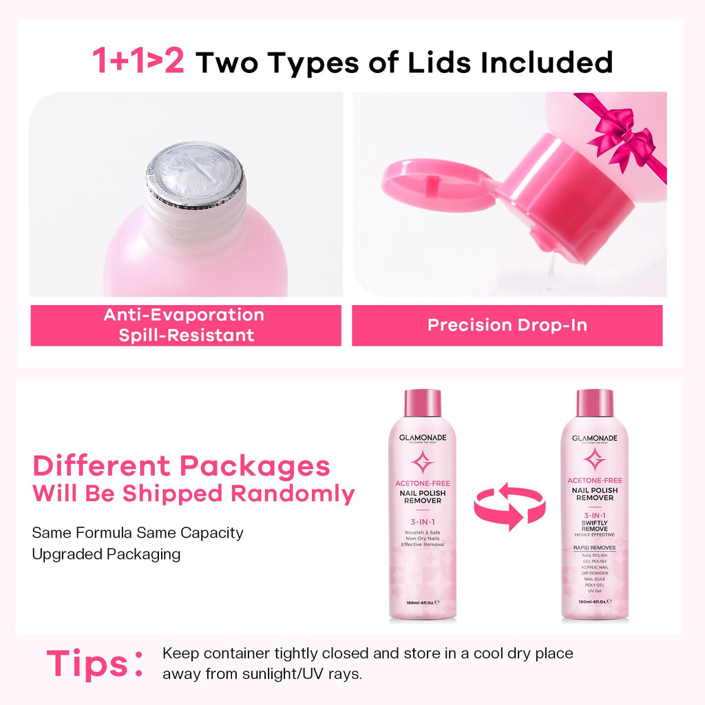 Glamonade Gel Nail Polish Remover – Non-Acetone Soak Off, Rose Seed Oil, 6 oz | Home Salon Essentials
