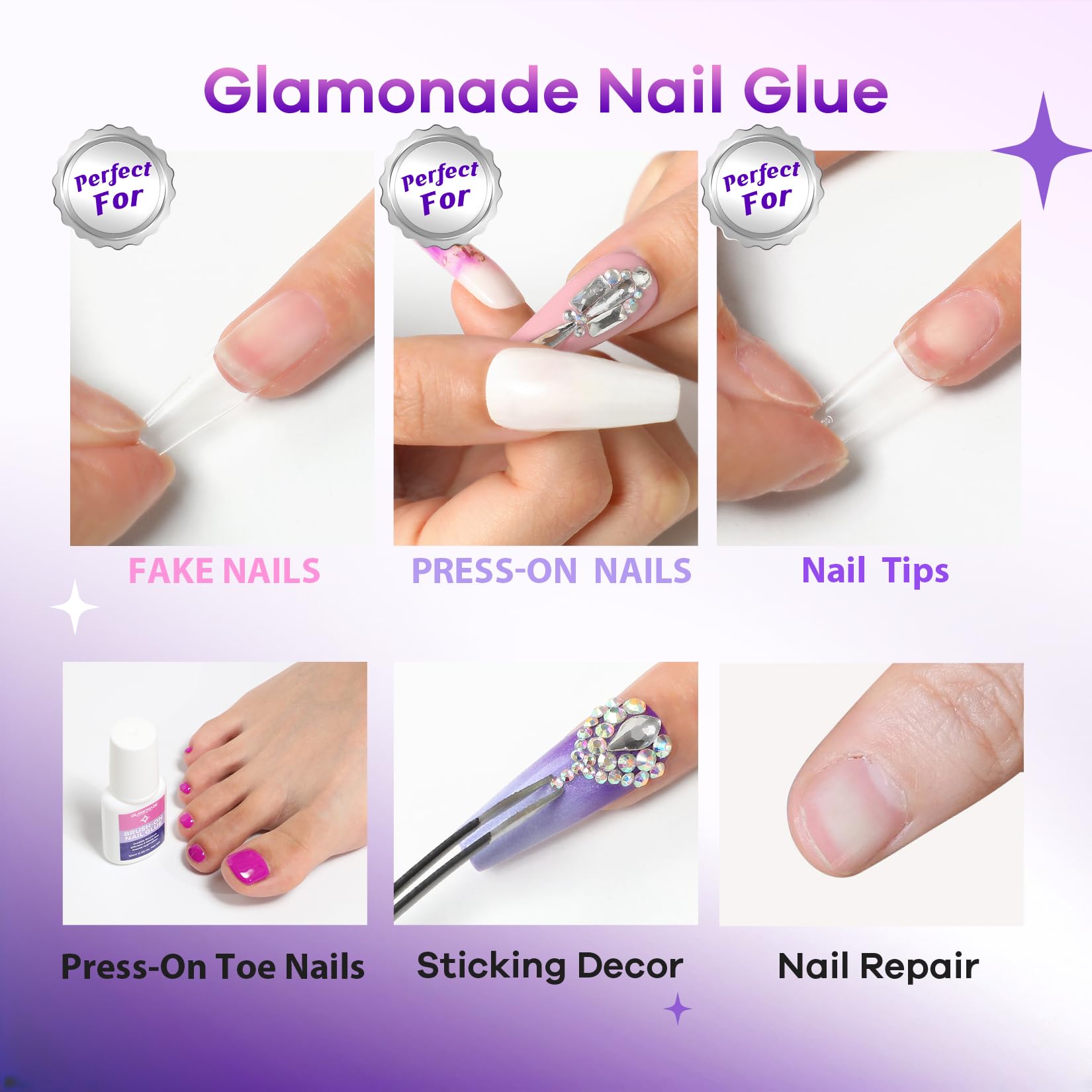 Glamonade Super Strong Brush-On Nail Glue with Tip Applicator | Mess-Free, Quick-Dry & Travel-Friendly