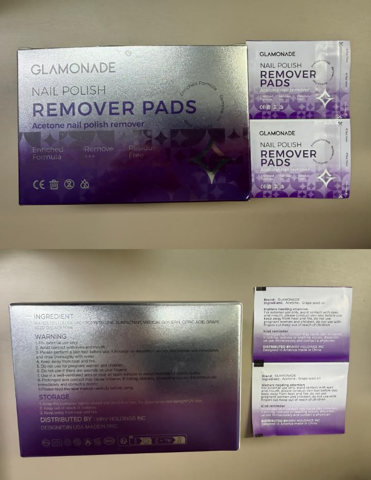 Glamonade Nail Polish Remover Pads 50 Pack Bulk Set | Quick Gel & Regular Polish Removal