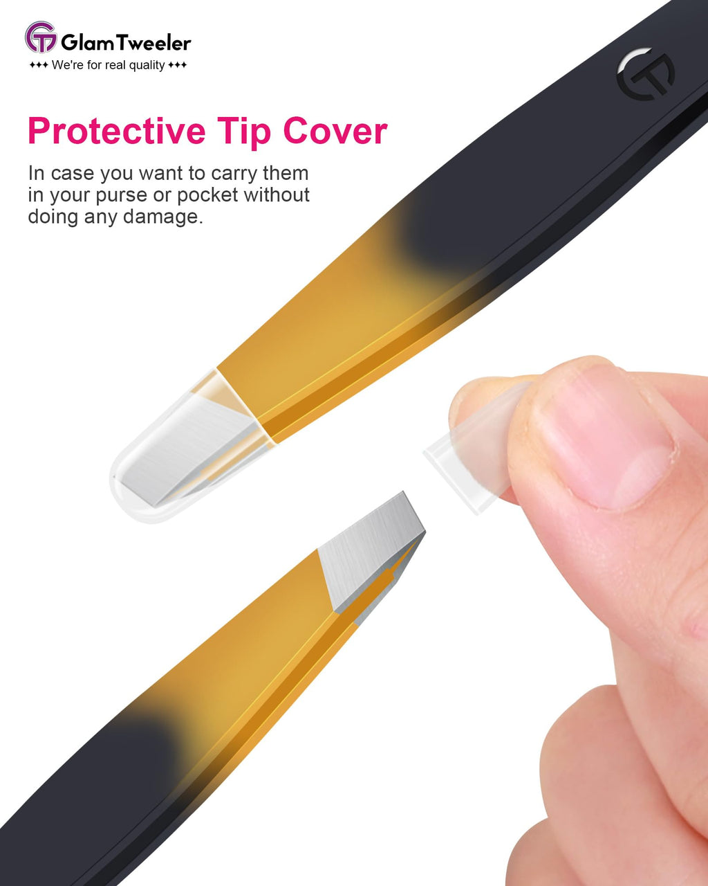 G-01 Exclusive Slant Tip Tweezers by GlamTweeler – High-Precision Eyebrow & Facial Hair Removal with Leather Case (Black & Gold)