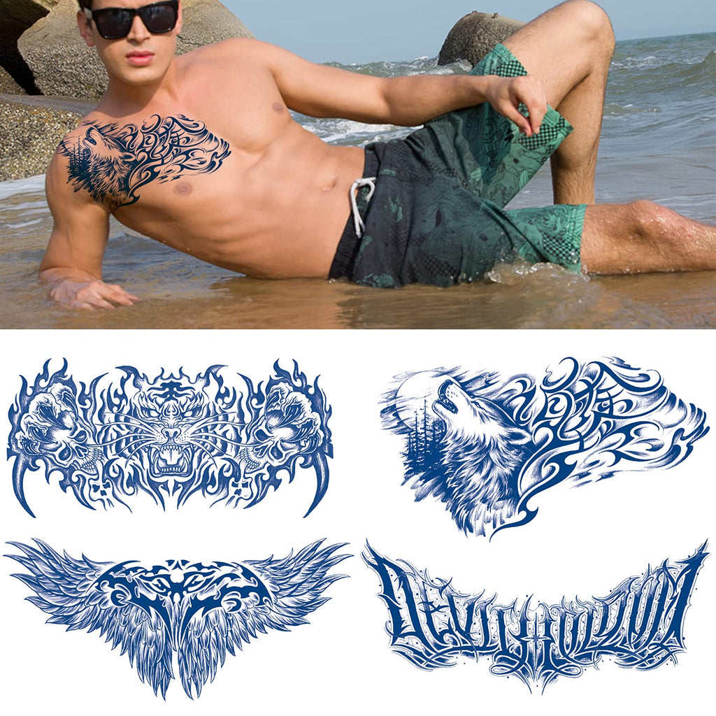 Glaryyears Semi Permanent Tattoos for Men – 4 Sheet Kit Large Realistic Temporary Tattoos