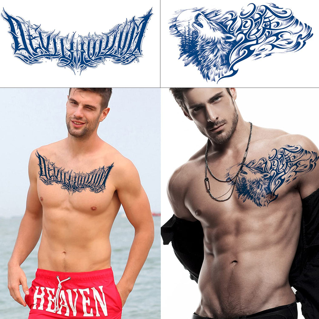 Glaryyears Semi Permanent Tattoos for Men – 4 Sheet Kit Large Realistic Temporary Tattoos