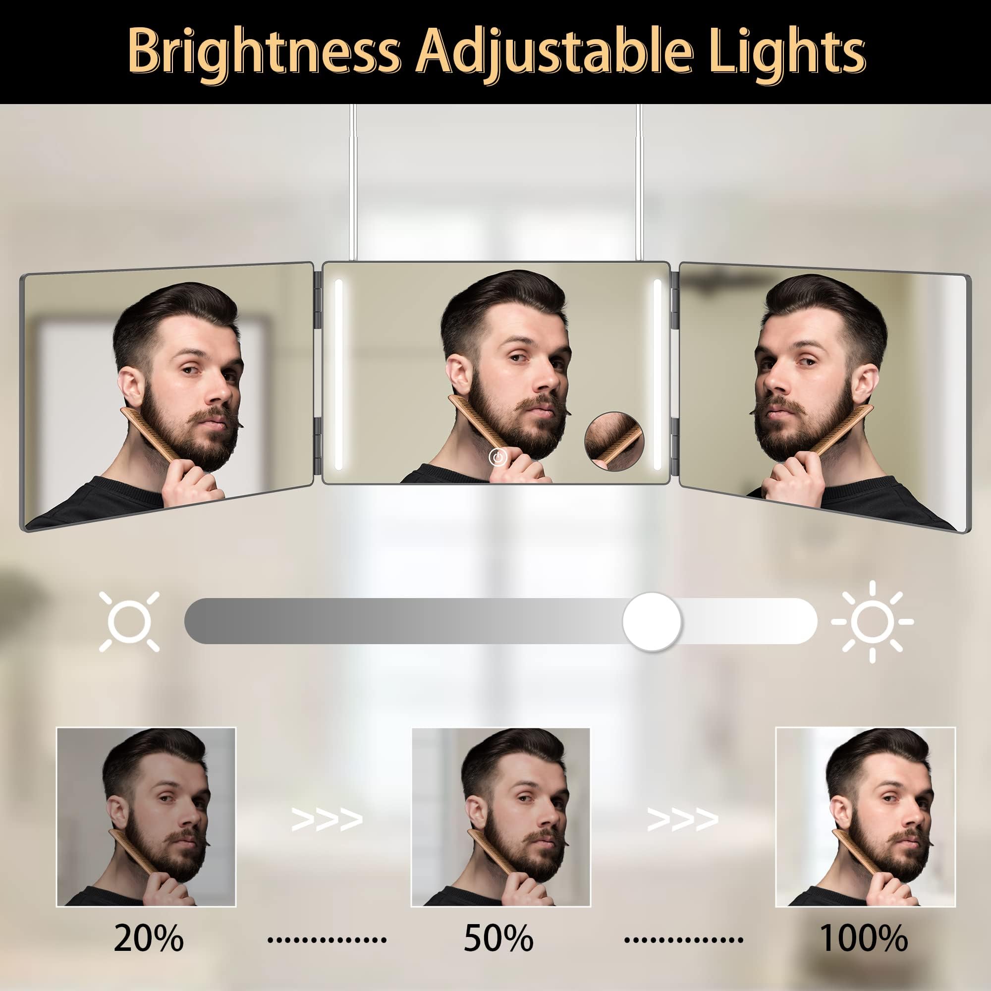 GLDDAO Three Way Mirror with LED Lights – 360° Trifold Vanity for Braiding, Haircuts & Self-Care