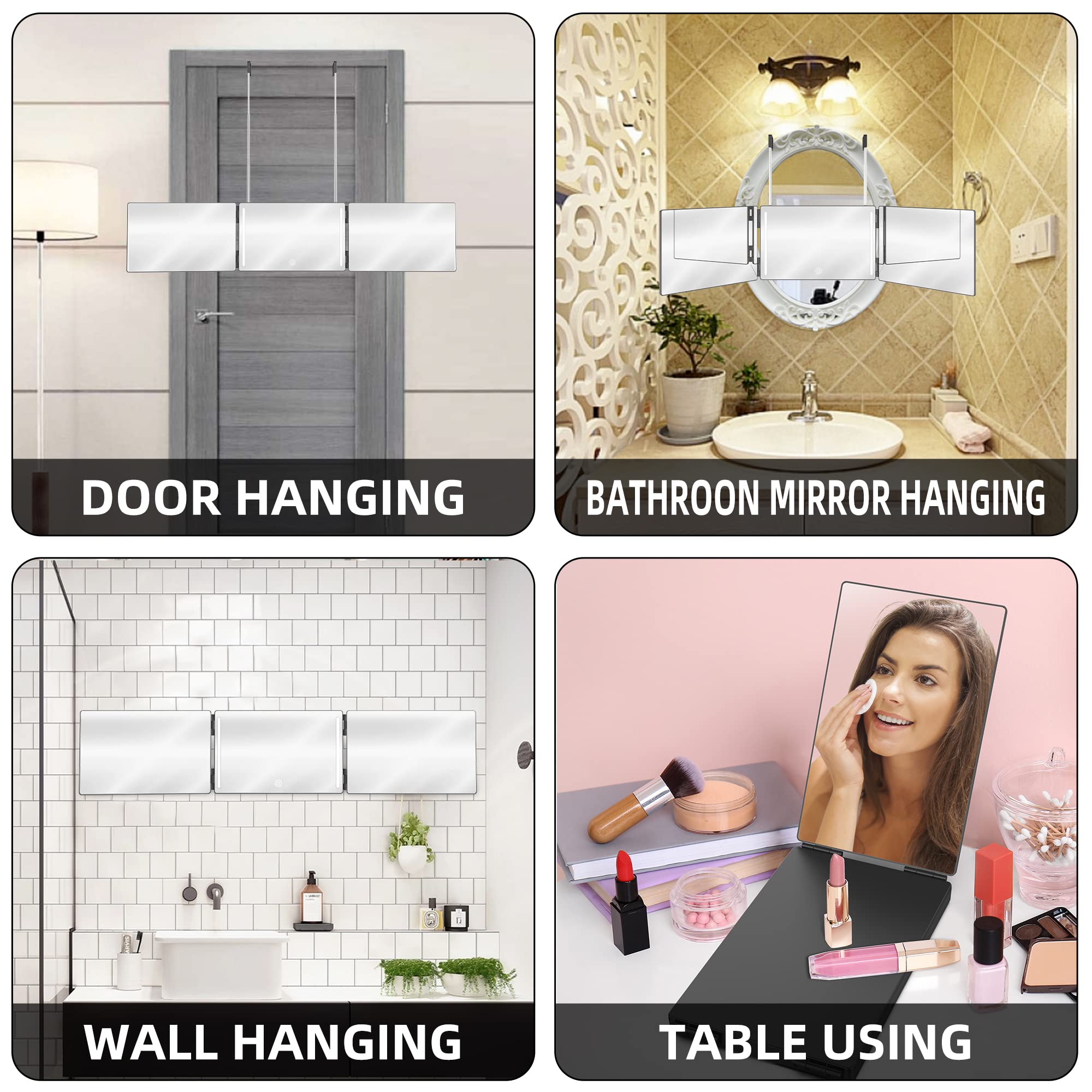 GLDDAO Three Way Mirror with LED Lights – 360° Trifold Vanity for Braiding, Haircuts & Self-Care