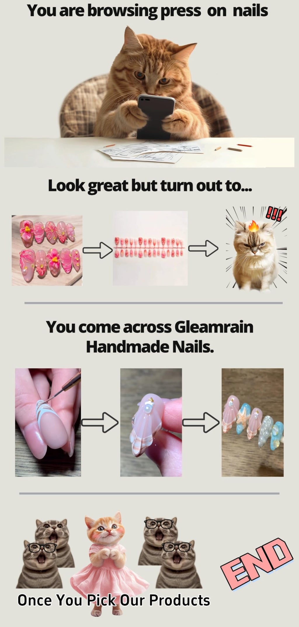 Gleamrain Pink Handmade Press-On Nails - Long Almond with French Tips & 3D Flower (Pattern 27)