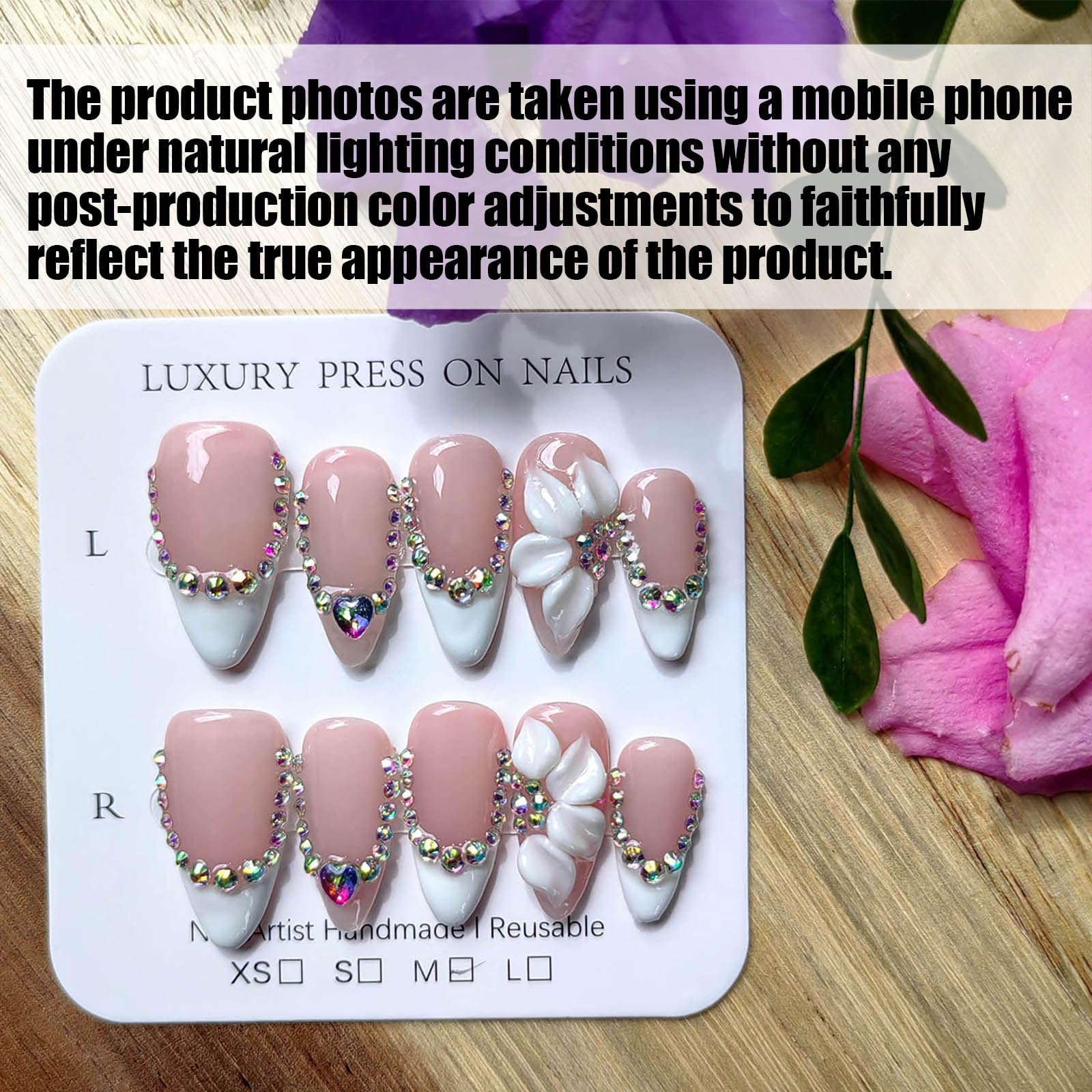 Gleamrain Handmade Almond Press-On Nails – Luxury Medium 10-Pcs by P09