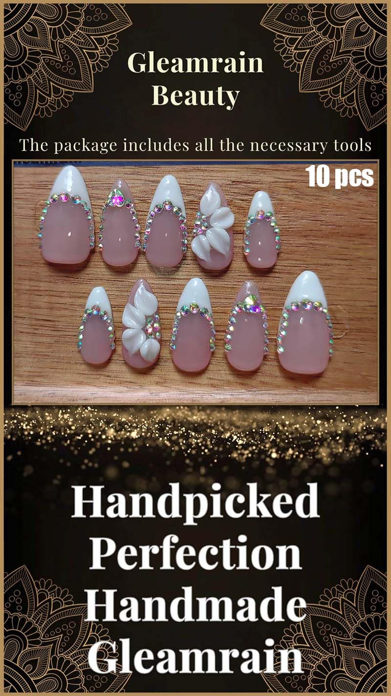 Gleamrain Handmade Almond Press-On Nails – Luxury Medium 10-Pcs by P09