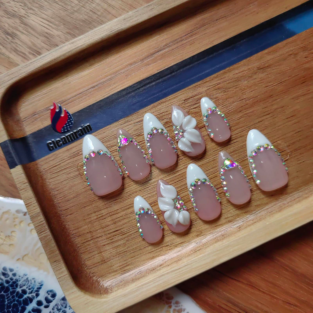 Gleamrain Handmade Almond Press-On Nails – Luxury Medium 10-Pcs by P09