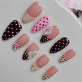 Gleamrain Almond Handmade Press-On Nails – Medium Length Nude Floral French Tip
