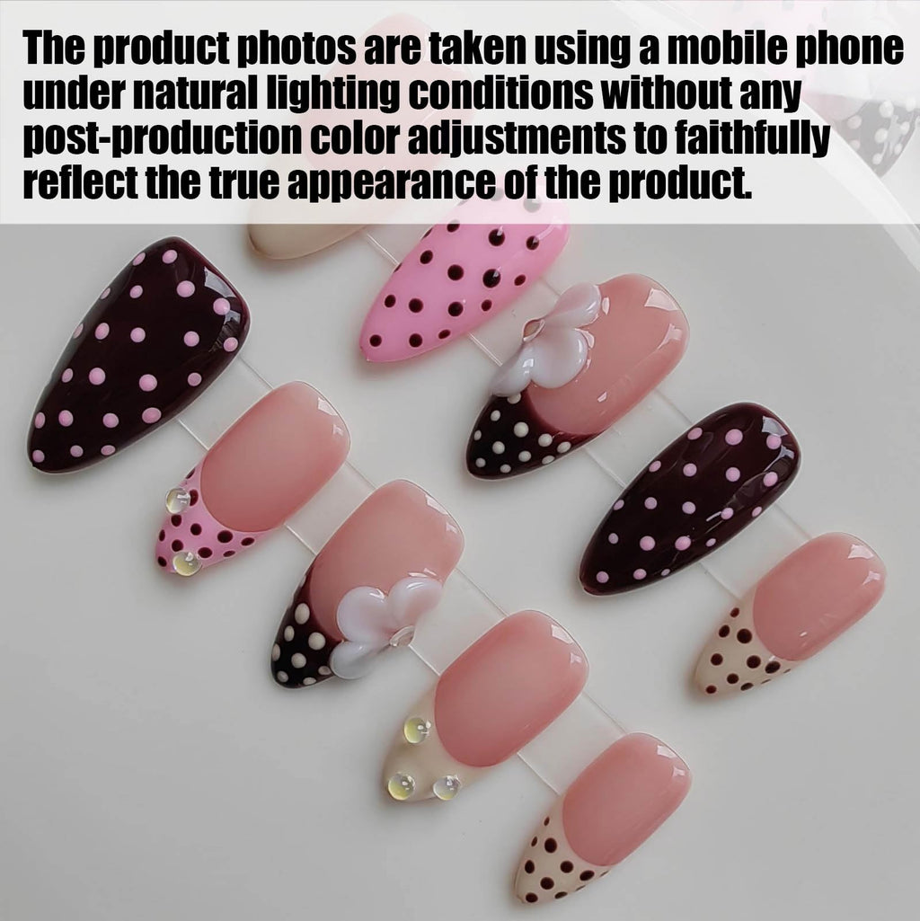Gleamrain Almond Handmade Press-On Nails – Medium Length Nude Floral French Tip