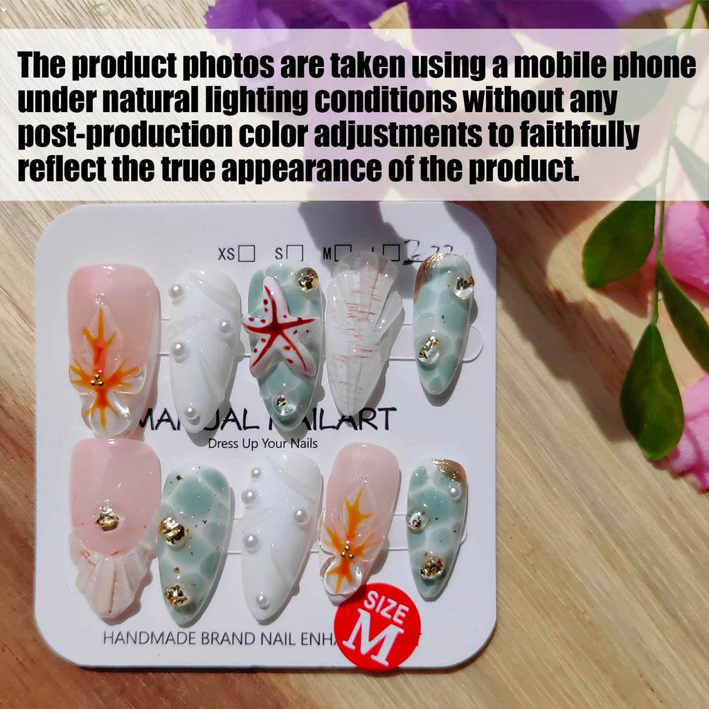 Gleamrain Handmade Press-On Nails – Almond Shape, Size M, Luxury 10-Piece Set by P04