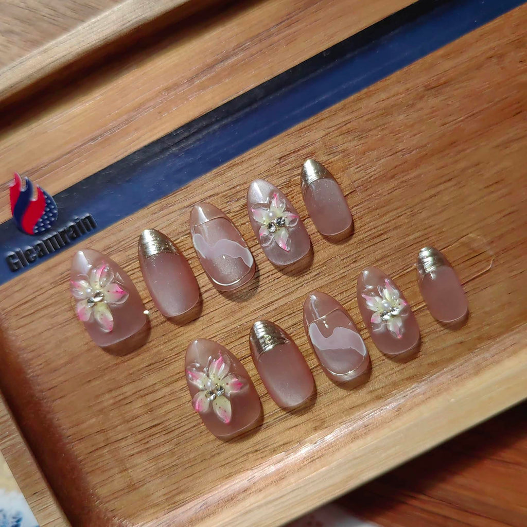 Gleamrain Handmade Almond Shape Press-On Nails – Luxury 10-Piece Set