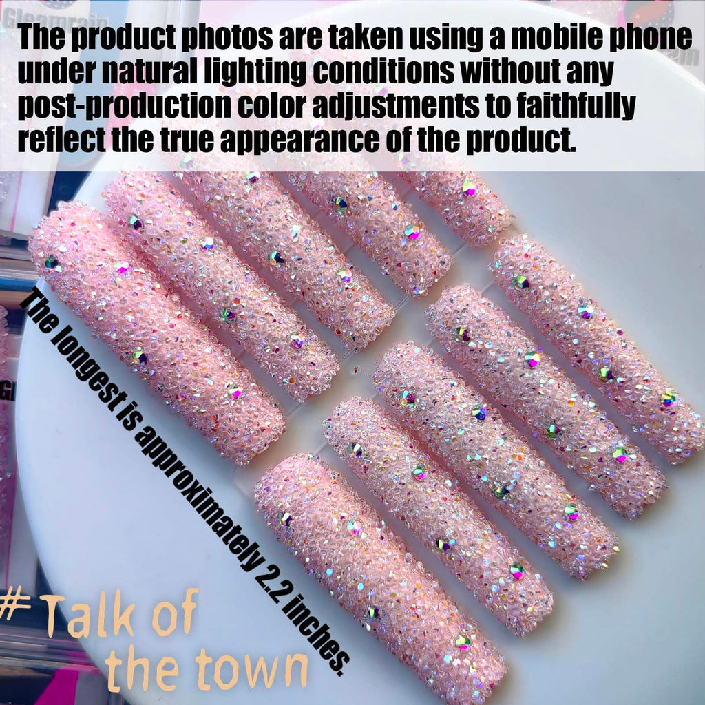 Gleamrain XXL Press-On Nails — Extra Long Square Nails with 3D Floral Pattern & Rhinestones (10pcs, Size M, Pattern 1110)