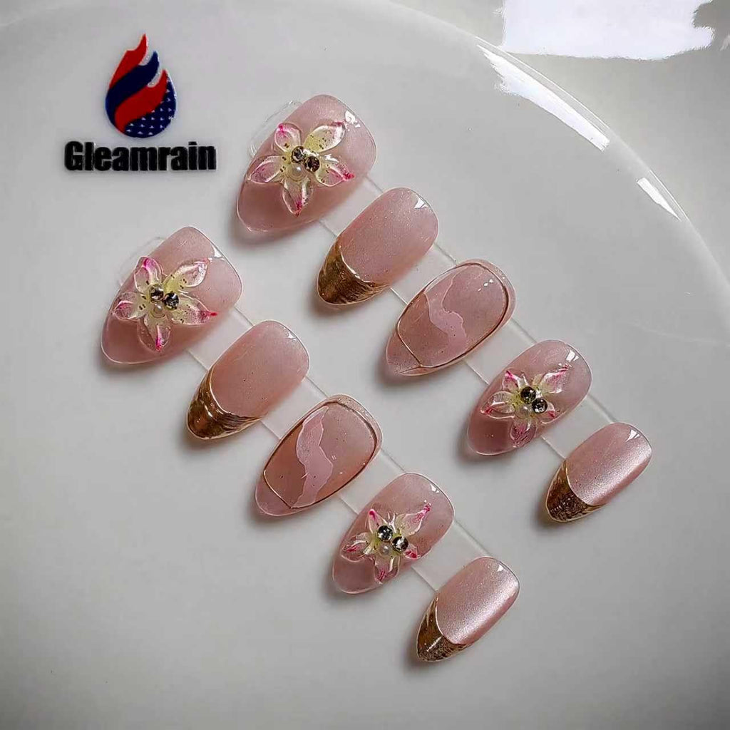 Gleamrain Handmade Almond Shape Press-On Nails – Luxury 10-Piece Set