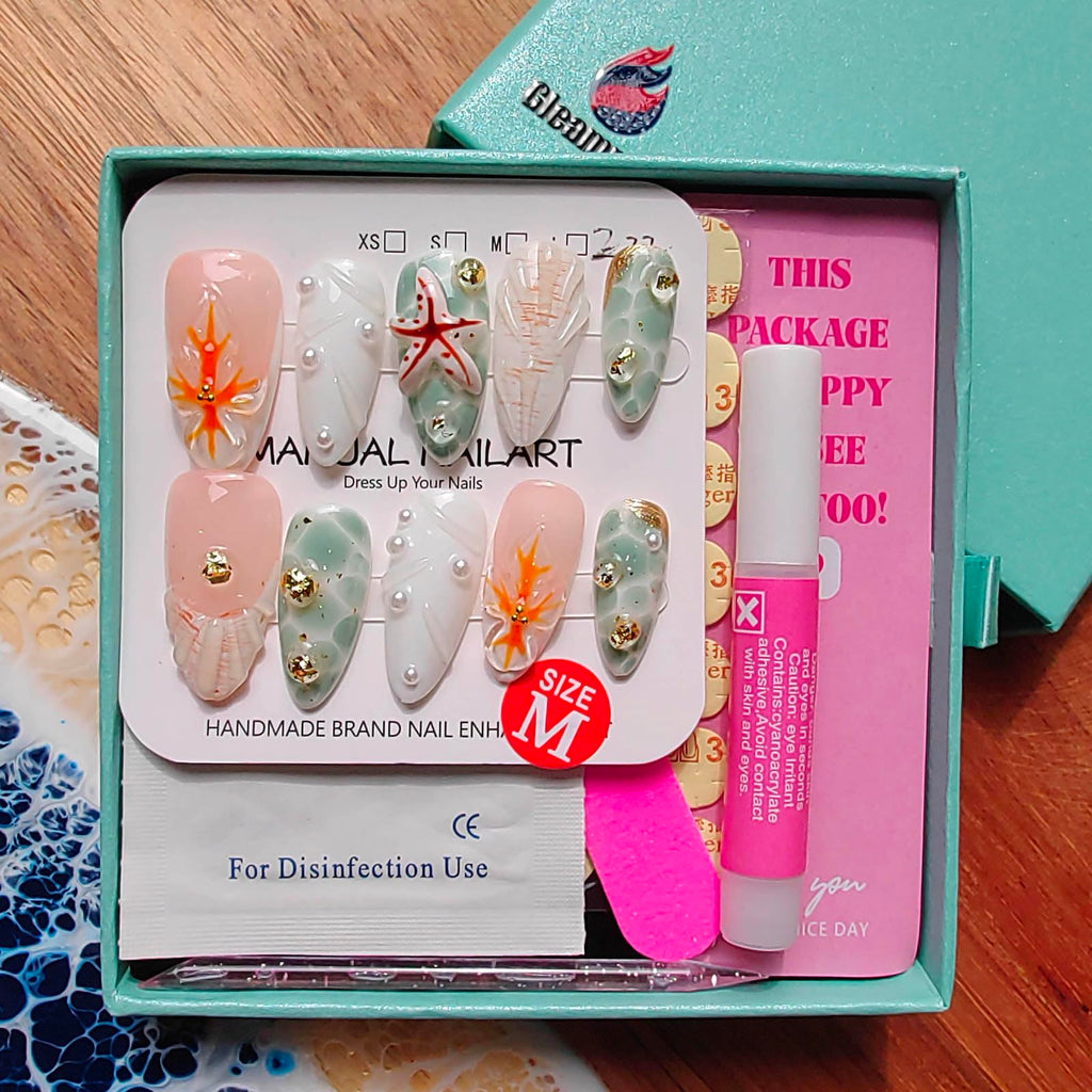 Gleamrain Handmade Press-On Nails – Almond Shape, Size M, Luxury 10-Piece Set by P04