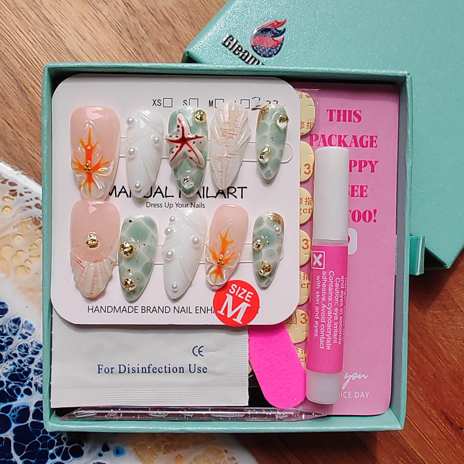 Gleamrain Handmade Press-On Nails – Almond Shape, Size M, Luxury 10-Piece Set by P04