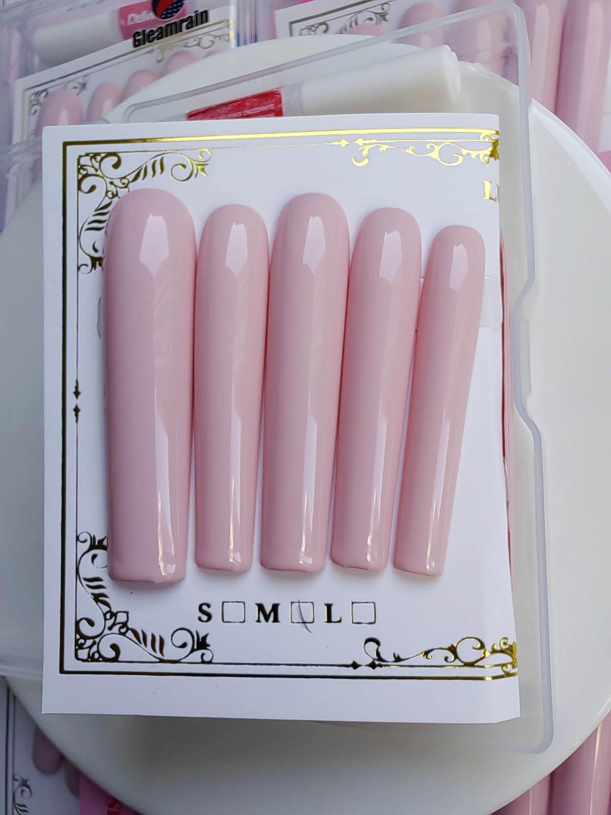 Gleamrain XXL Press-On Nails – Extra Long Square Pink Floral Design (10pcs, M, 1107)
