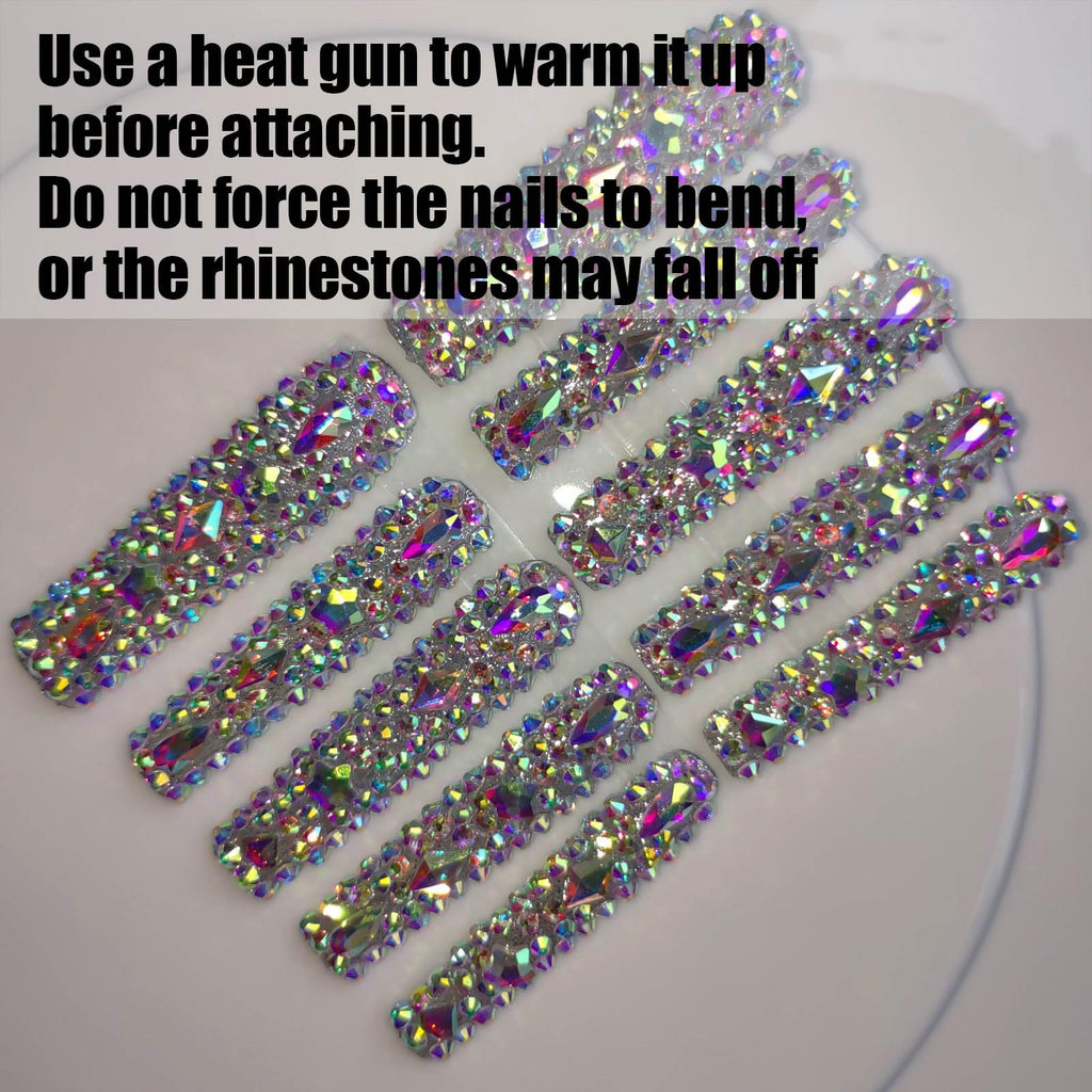 Gleamrain XXL Press-On Nails – Extra Long Square Handmade with Rhinestones, 10pcs, M Size (Pattern 1104)