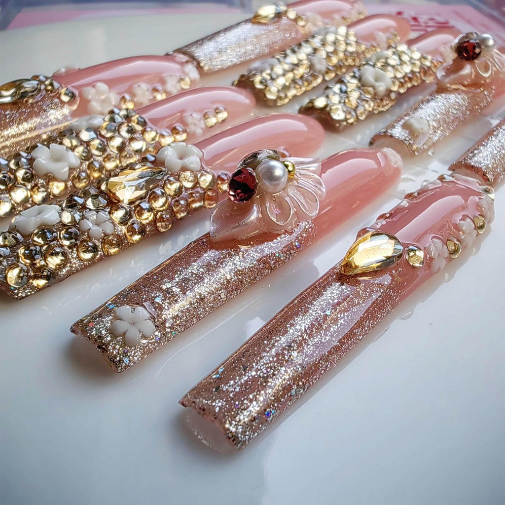 Gleamrain XXL Press-On Nails - Extra Long Square Handmade Luxury Design (10pcs, M) Pattern 1109