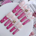 Gleamrain Xxl Press On Nails – Extra Long Square Handmade Nails with Pink French Tips, 10pcs, Size M (Pattern 1108)