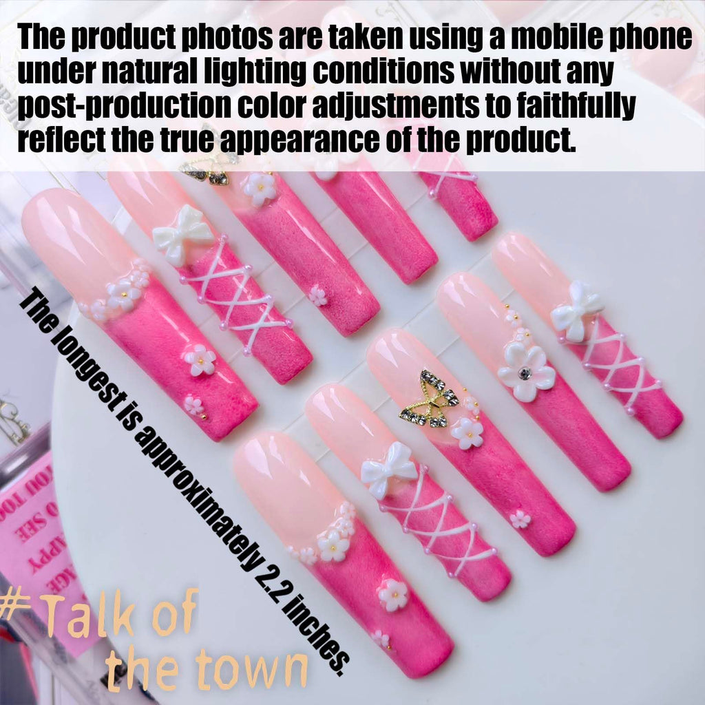 Gleamrain Xxl Press On Nails – Extra Long Square Handmade Nails with Pink French Tips, 10pcs, Size M (Pattern 1108)