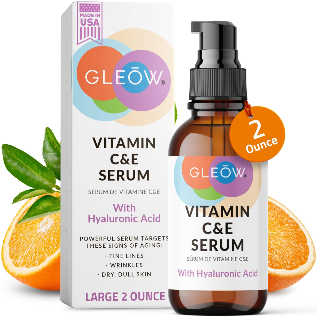 GLEOW Vitamin C Serum with Hyaluronic Acid – Hydrating Face Serum for All Skin Types | 2 oz