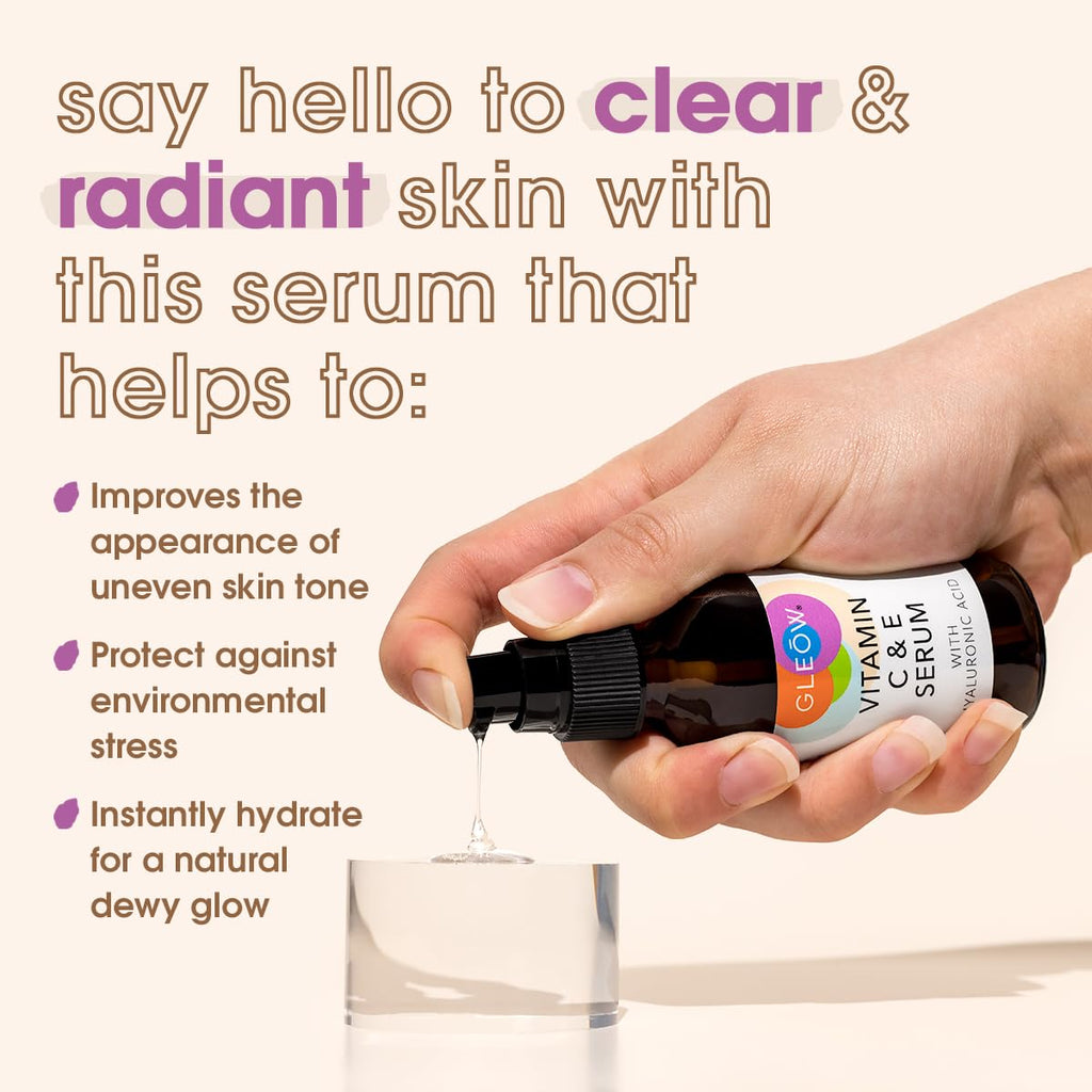 GLEOW Vitamin C Serum with Hyaluronic Acid – Hydrating Face Serum for All Skin Types | 2 oz