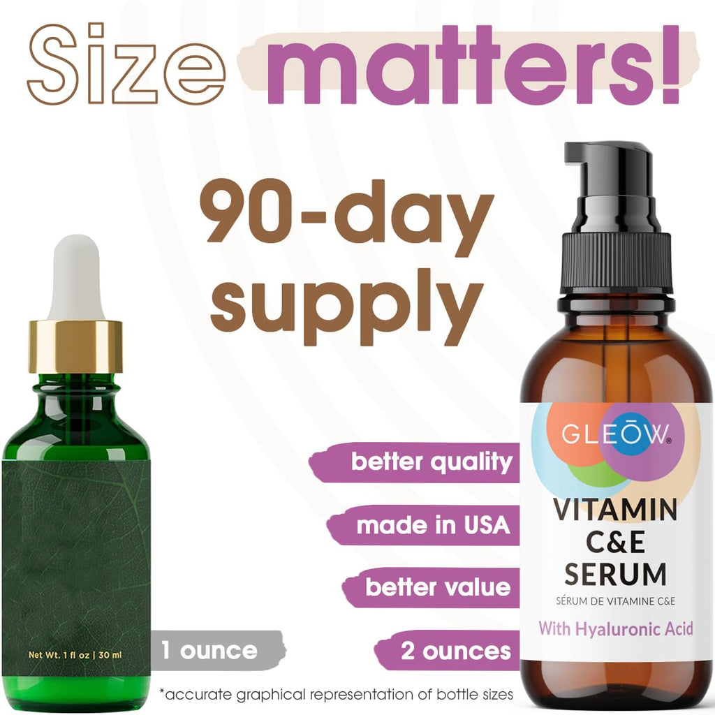 GLEOW Vitamin C Serum with Hyaluronic Acid – Hydrating Face Serum for All Skin Types | 2 oz