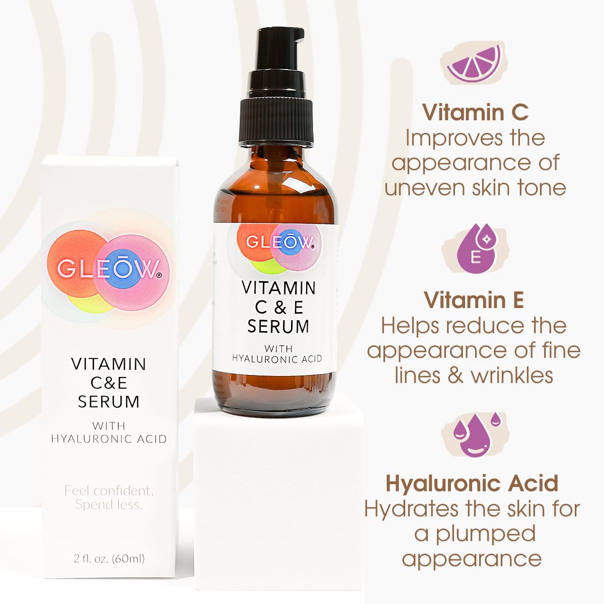 GLEOW Vitamin C Serum with Hyaluronic Acid – Hydrating Face Serum for All Skin Types | 2 oz