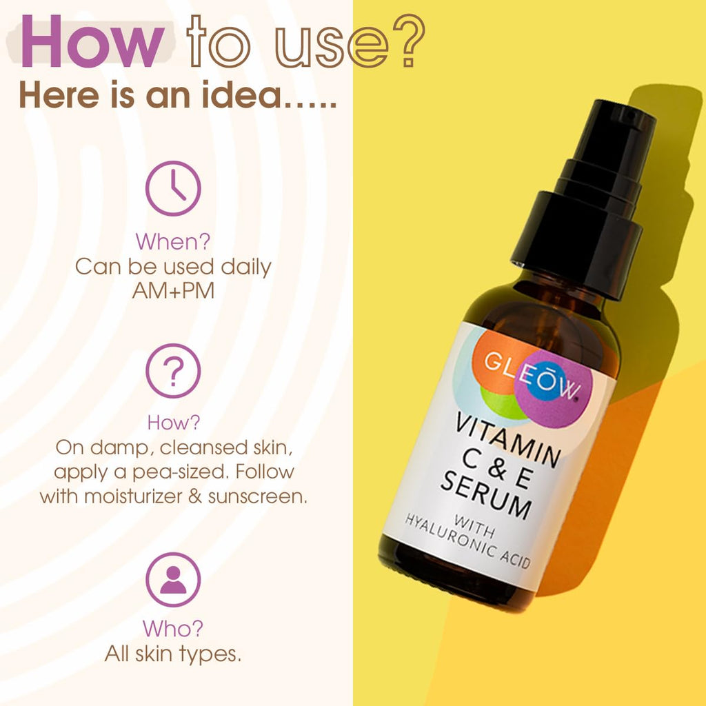 GLEOW Vitamin C Serum with Hyaluronic Acid – Hydrating Face Serum for All Skin Types | 2 oz
