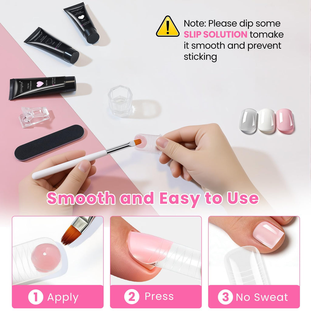 GlimightyX Poly Gel Toenail Kit with UV Lamp – 3 Colors, Dual Forms, DIY Pedicure