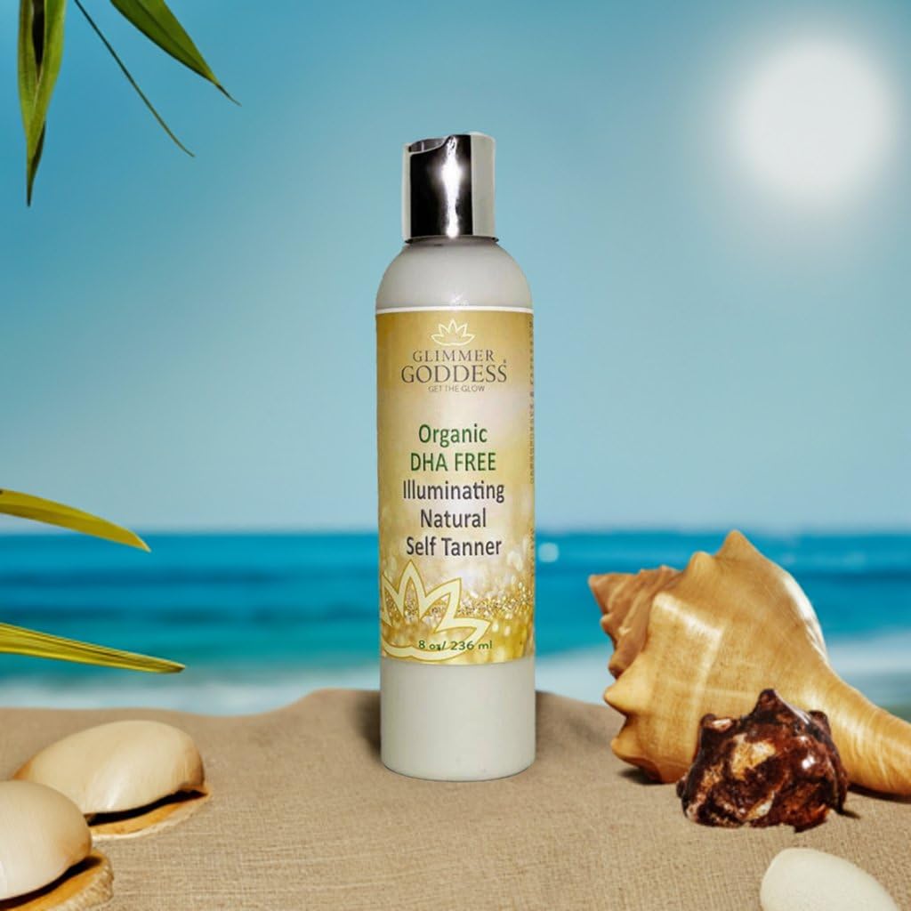 GLIMMER GODDESS Organic DHA-Free Self Tanner - Dark Sunless Tanning Lotion, 8 oz