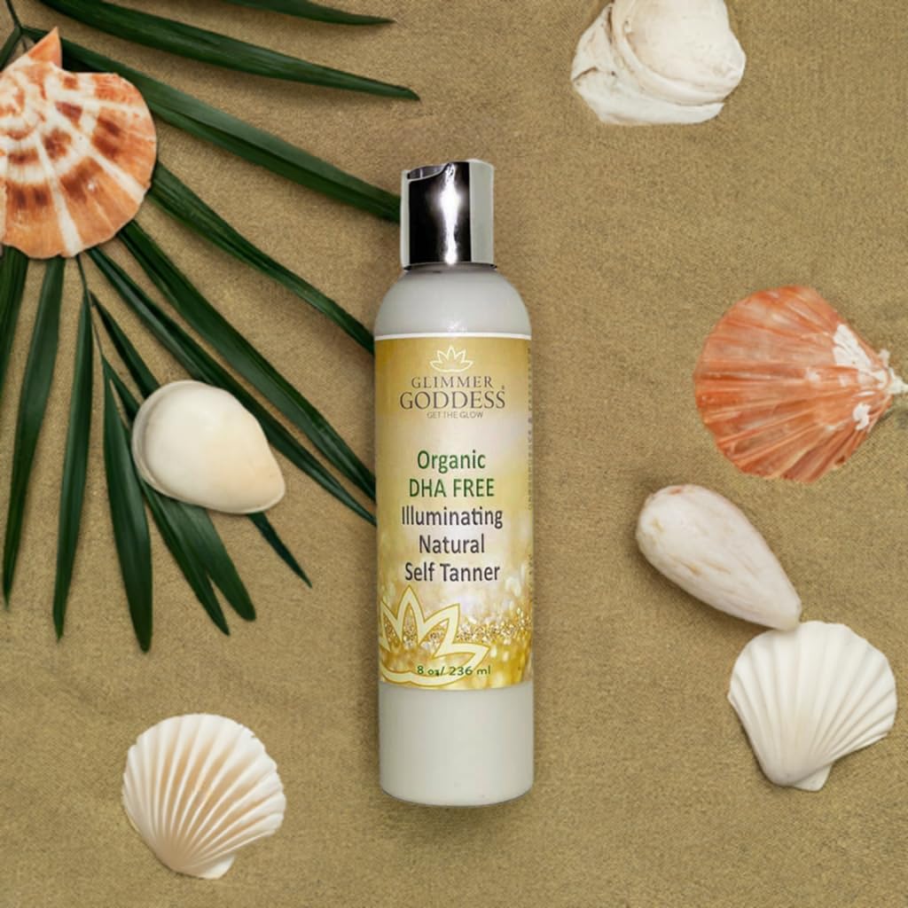 GLIMMER GODDESS Organic DHA-Free Self Tanner - Dark Sunless Tanning Lotion, 8 oz