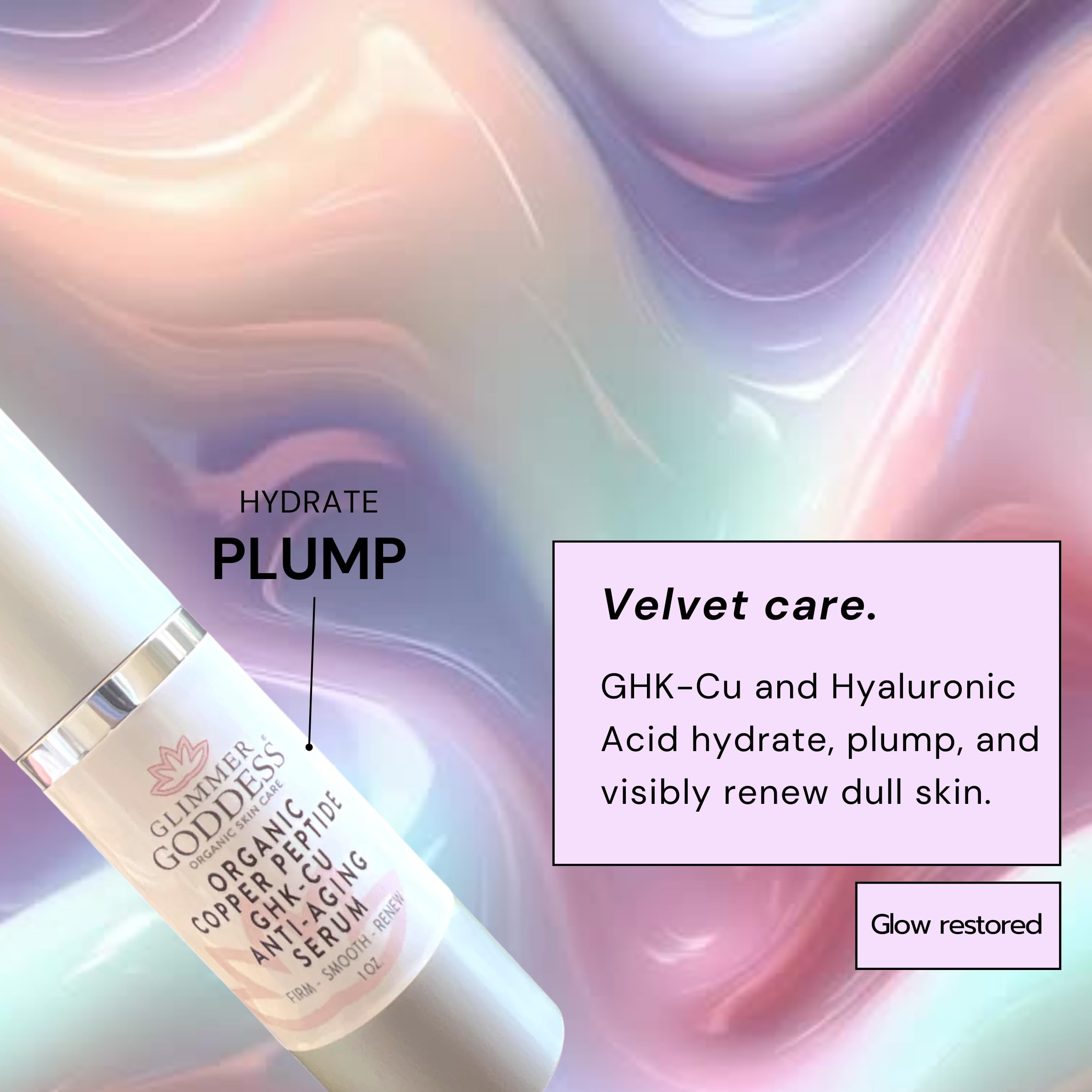 Glimmer Goddess Organic Copper Peptide Serum – GHK-Cu, Argireline, Hyaluronic Acid