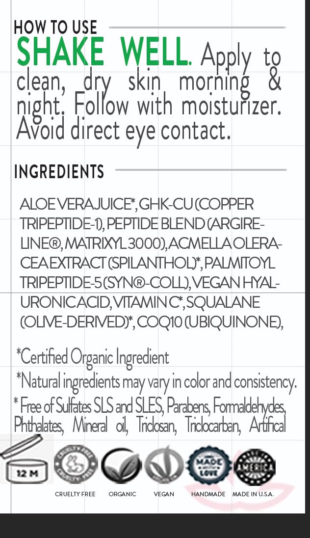 Glimmer Goddess Organic Copper Peptide Serum – GHK-Cu, Argireline, Hyaluronic Acid