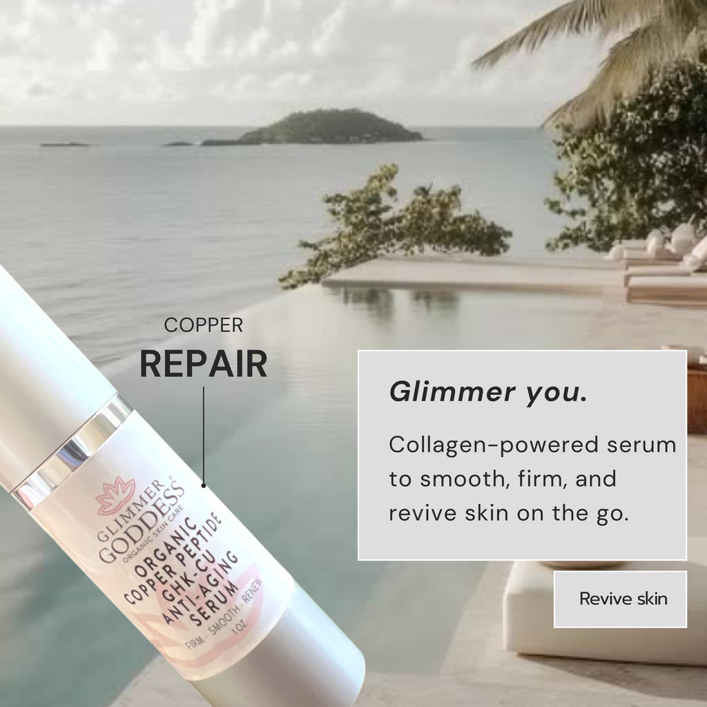 Glimmer Goddess Organic Copper Peptide Serum – GHK-Cu, Argireline, Hyaluronic Acid