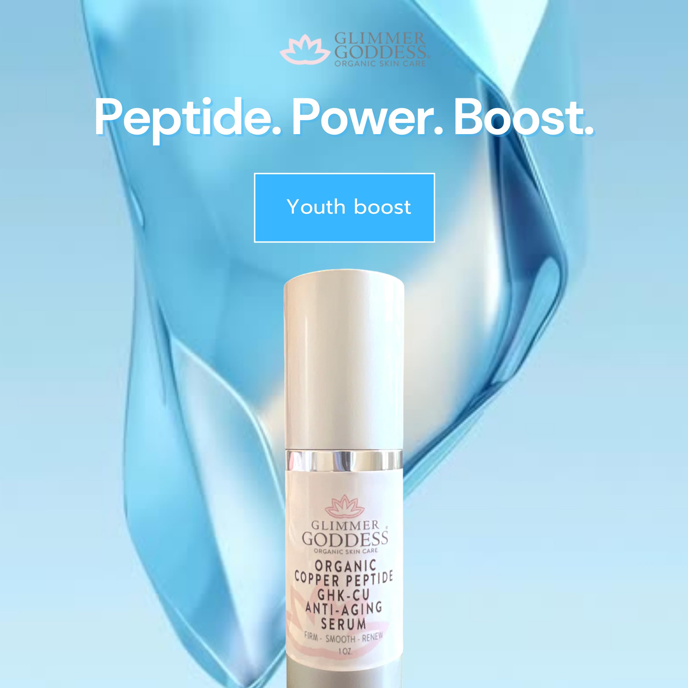 Glimmer Goddess Organic Copper Peptide Serum – GHK-Cu, Argireline, Hyaluronic Acid