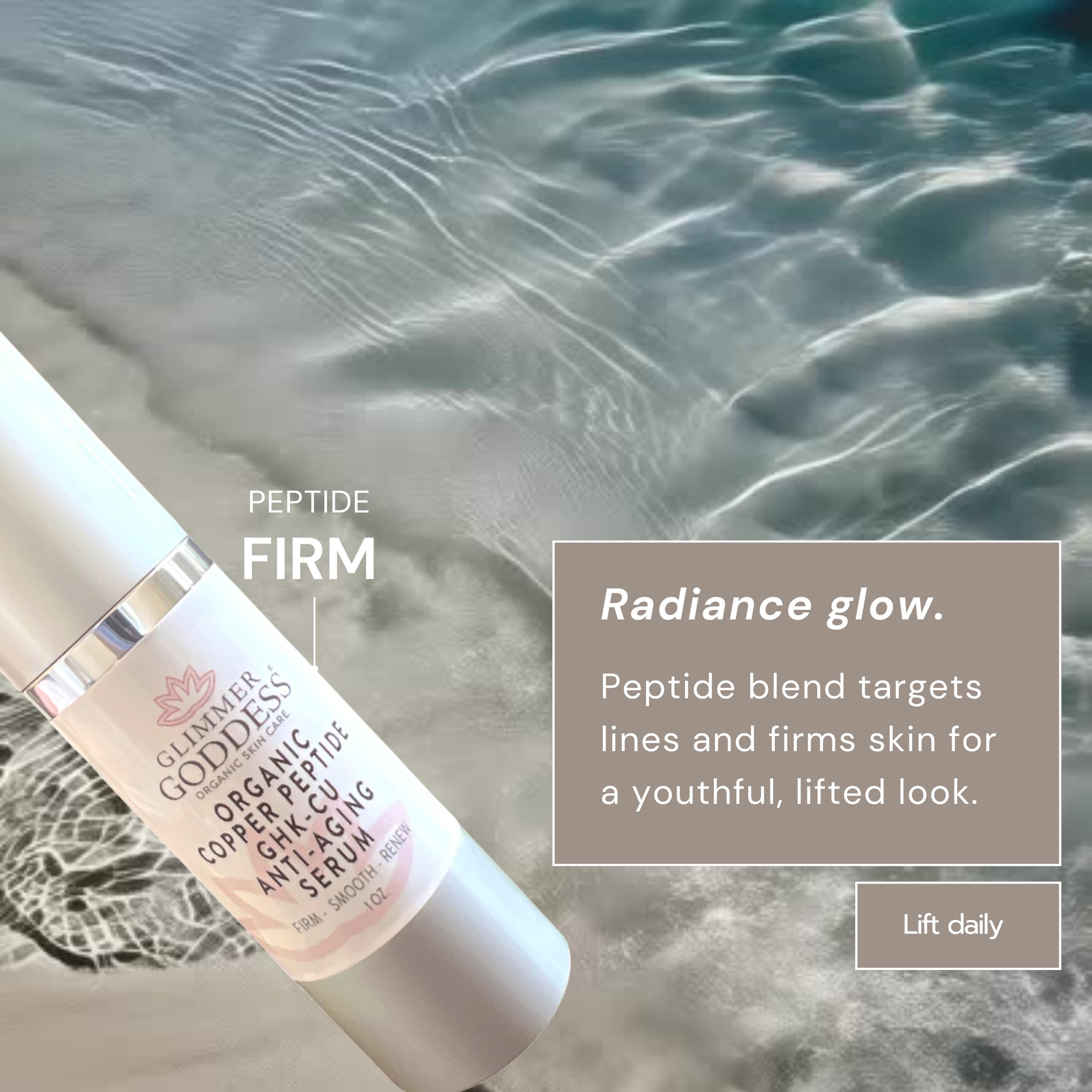 Glimmer Goddess Organic Copper Peptide Serum – GHK-Cu, Argireline, Hyaluronic Acid