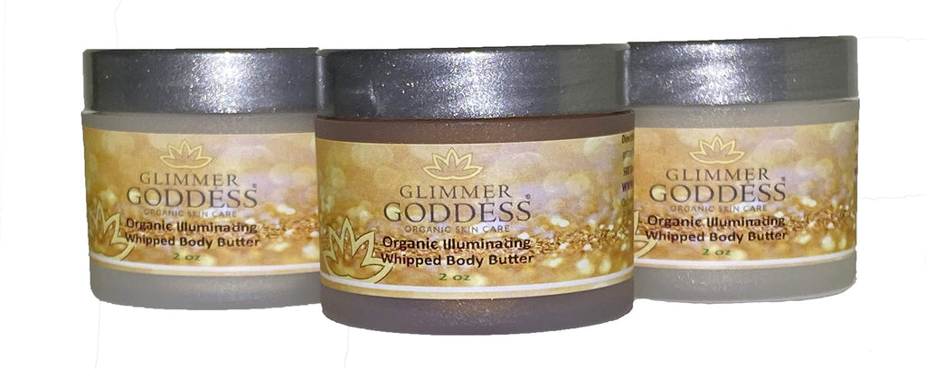 GLIMMER GODDESS Shimmer Body Butter – Organic Whipped Shea, Hydration & Silky Glow | Bronze, Diamond & Rose Gold (2oz, Pack of 3)
