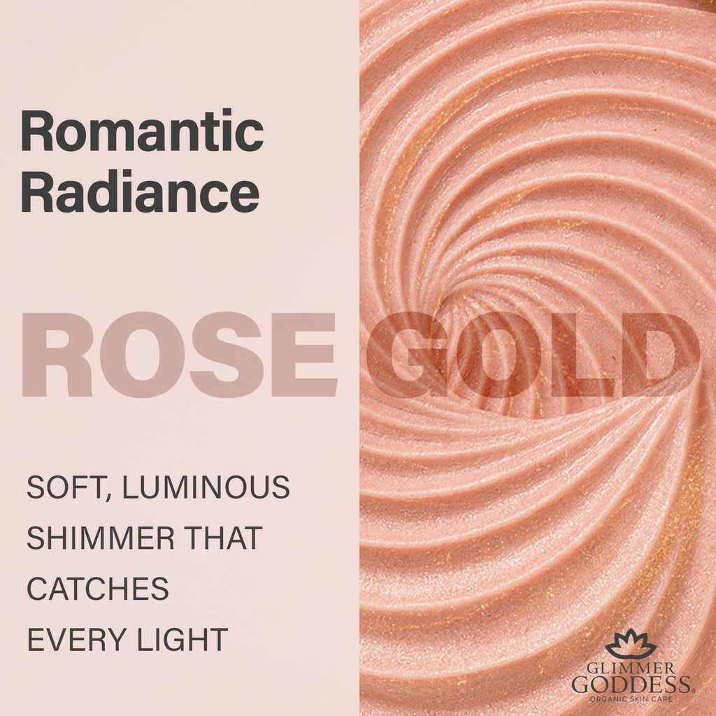 Glimmer Goddess Shimmer Body Butter with Organic Whipped Shea Butter – Hydration, Rose Gold Glow, 4 oz